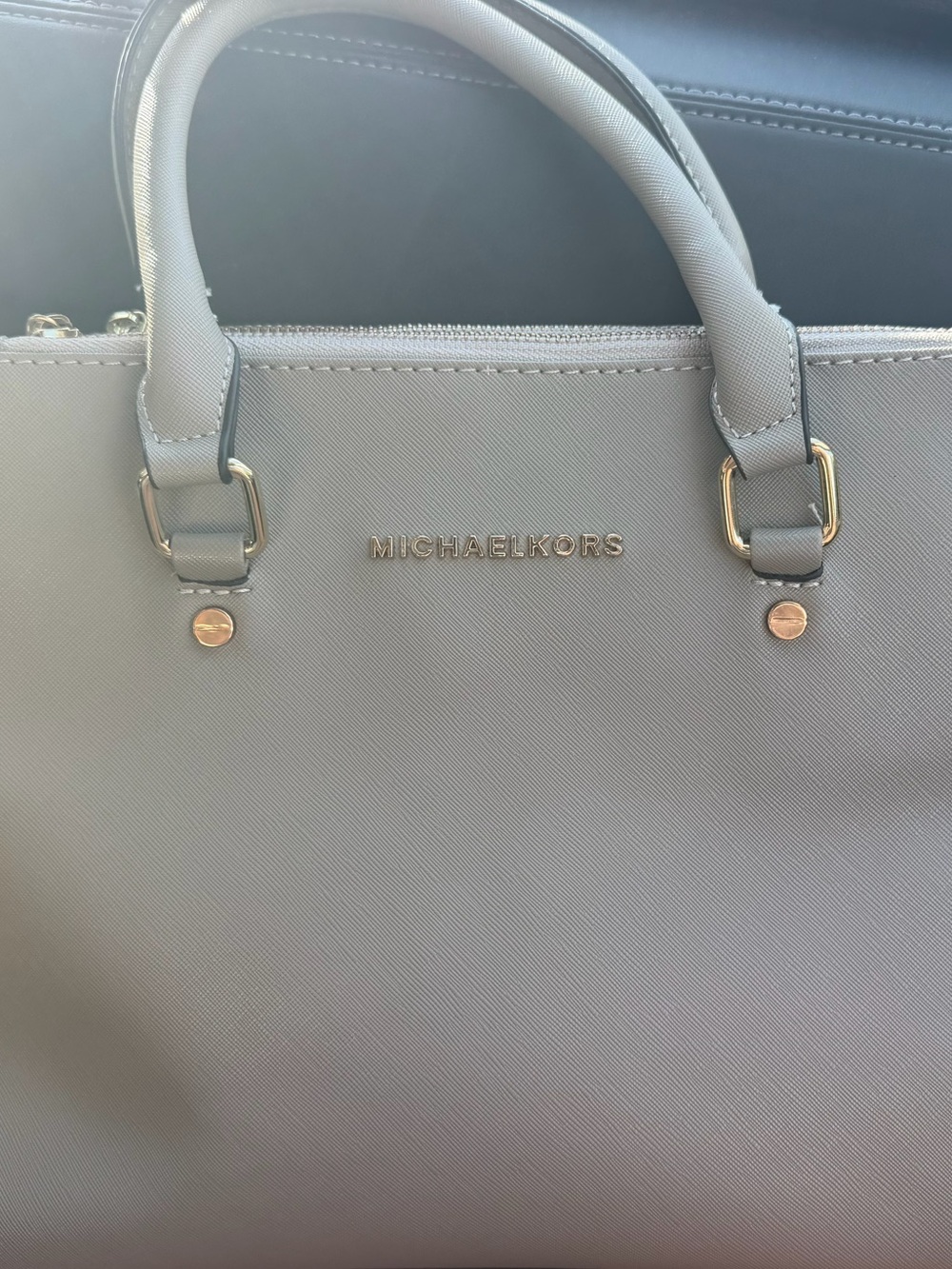 Michael Kors Light Grey Saffiano Satchel with Gold Hardware